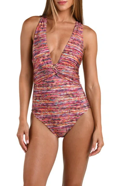 Sunshine 79 Shimmer Ripple V Plunge Crossback One Piece In Multi