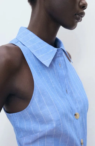 Mango Women's Striped Linen-blend Shirt-style Dress In Blue