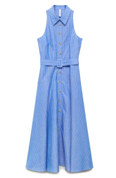 Mango Women's Striped Linen-blend Shirt-style Dress In Blue