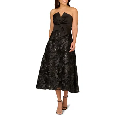 Aidan Mattox By Adrianna Papell Bow Sequin Strapless Gown In Black