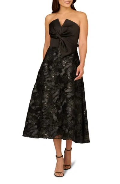 Aidan Mattox By Adrianna Papell Bow Sequin Strapless Gown In Black