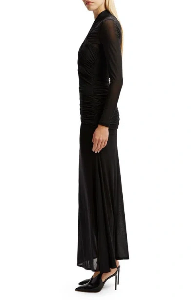 Bardot Veria Front Wrap Long Sleeve Mesh Gown In Black