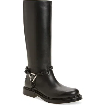 Bottega Veneta Knee High Boot Braided Strap Detail In Black