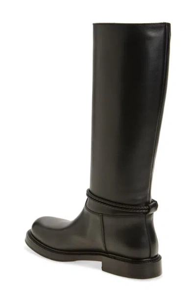 Bottega Veneta Knee High Boot Braided Strap Detail In Black