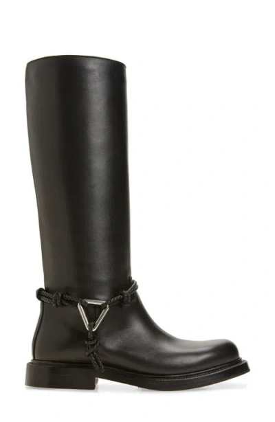 Bottega Veneta Knee High Boot Braided Strap Detail In Black