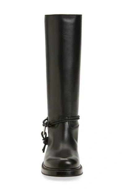 Bottega Veneta Knee High Boot Braided Strap Detail In Black