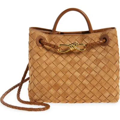 Bottega Veneta Womens Amber-mb-amber Andiamo Small Intrecciato Leather-suede Shoulder Bag In Brown