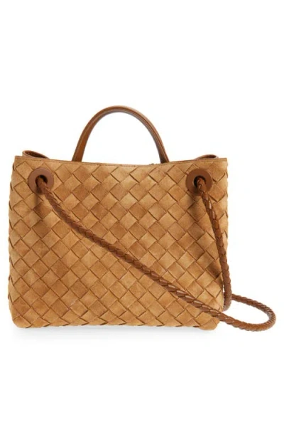 Bottega Veneta Womens Amber-mb-amber Andiamo Small Intrecciato Leather-suede Shoulder Bag In Brown