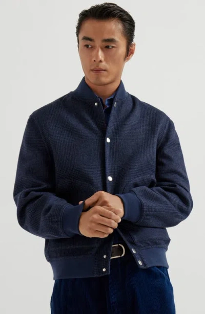 Brunello Cucinelli Check-pattern Bomber Jacket In Blue