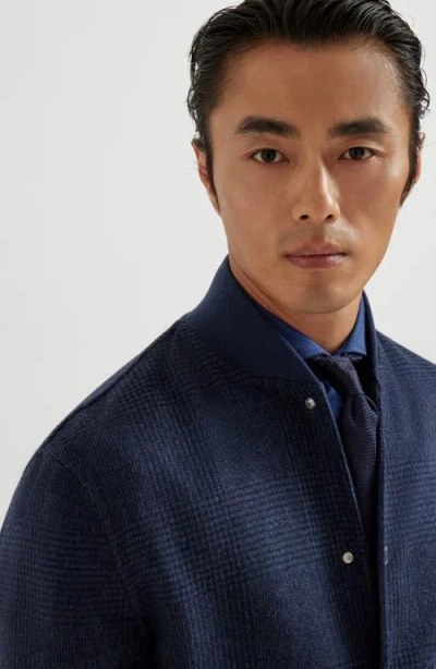 Brunello Cucinelli Check-pattern Bomber Jacket In Blue