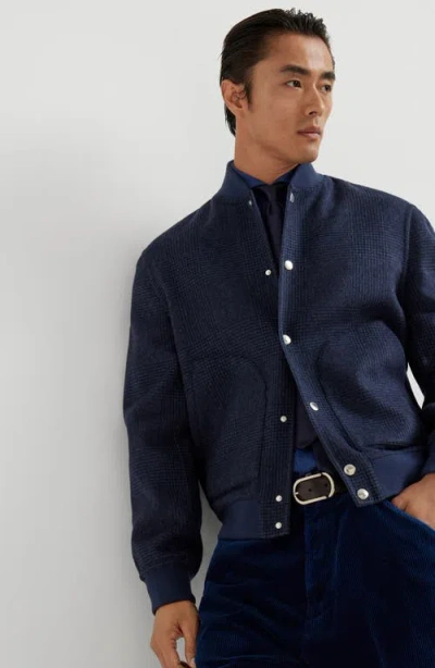 Brunello Cucinelli Check-pattern Bomber Jacket In Blue