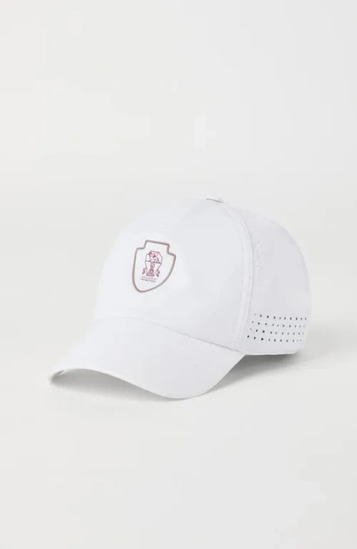 Brunello Cucinelli Men Baseball Cap In Tech Fabric With Logo In White