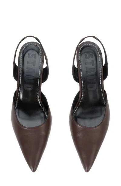 Staud Sebastian Slingback Pointed Toe Kitten Heel Pump In Brown