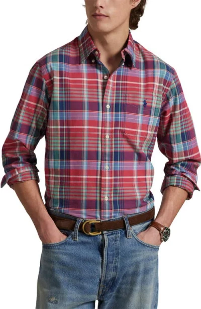 Polo Ralph Lauren Classic Fit Plaid Oxford Shirt In Red