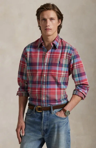 Polo Ralph Lauren Classic Fit Plaid Oxford Shirt In Red