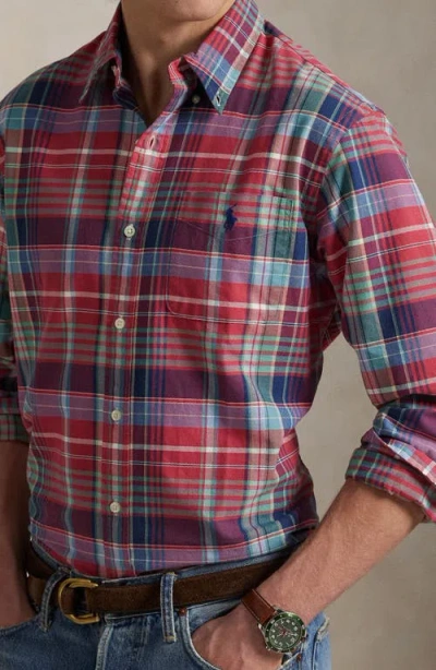 Polo Ralph Lauren Classic Fit Plaid Oxford Shirt In Red