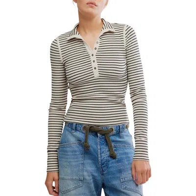 Free People Lake Henley Stripe Tee In Tea Combo In Animal Print