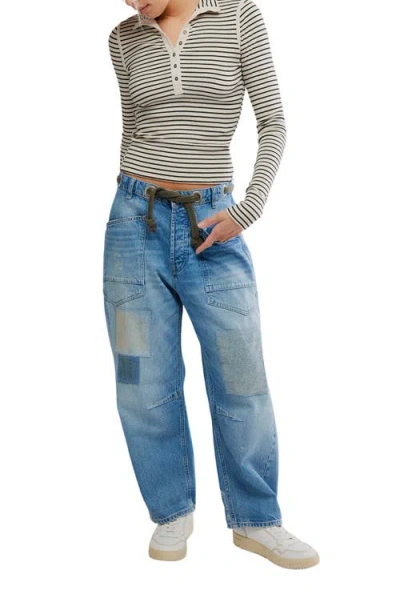 Free People Lake Henley Stripe Tee In Tea Combo In Animal Print