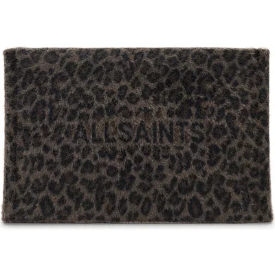 Allsaints Izzy Leopard Print Zip Clutch In Brown