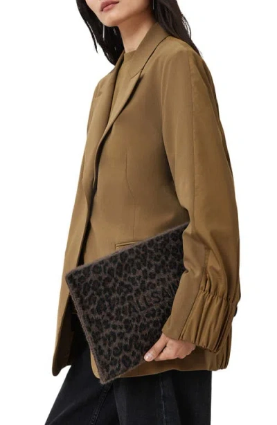Allsaints Izzy Leopard Print Zip Clutch In Brown