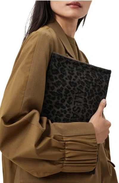 Allsaints Izzy Leopard Print Zip Clutch In Brown