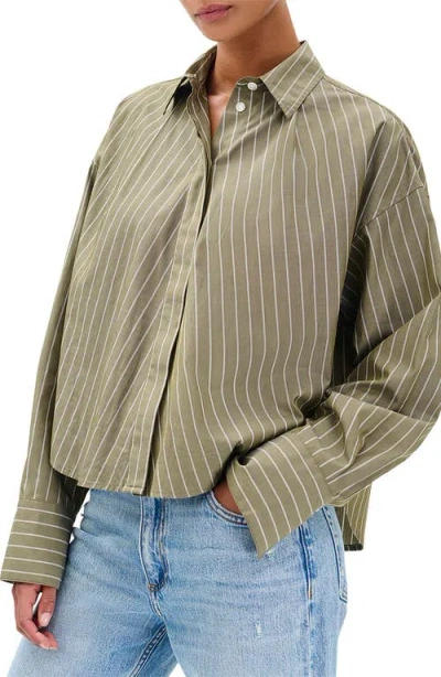 Rag & Bone Martha Stripe Cotton Poplin Button-up Shirt In Green