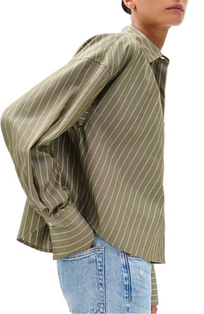 Rag & Bone Martha Stripe Cotton Poplin Button-up Shirt In Green