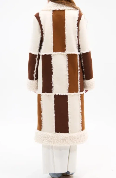 Azalea Wang Telluride Longline Patchwork Coat With Faux Fur Collar In Multi