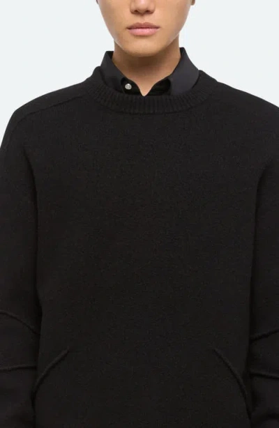 Helmut Lang Boiled Merino Wool Crewneck Sweater In Black