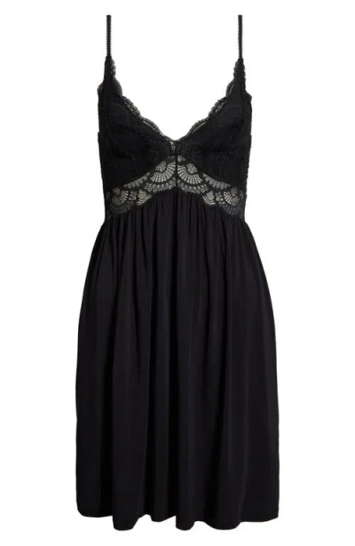 Eberjey Marry Me Mademoiselle Stretch-jersey And Lace Chemise In Black