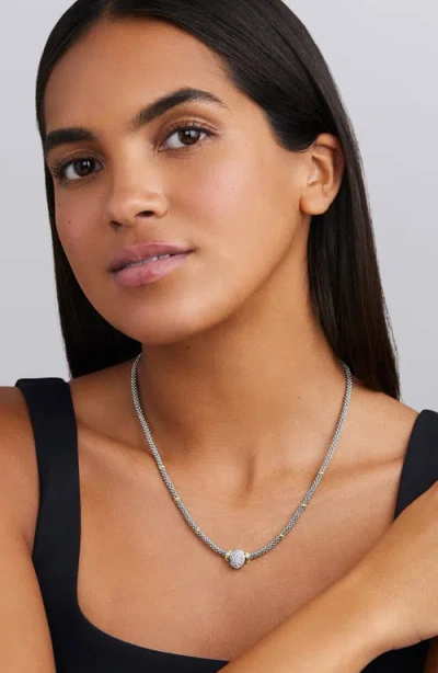 Lagos Signature Caviar Two-tone Oval Caviar Diamond Necklace In Metallic