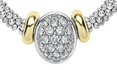 Lagos Signature Caviar Two-tone Oval Caviar Diamond Necklace In Metallic