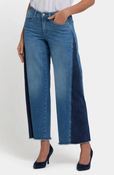 Nydj Teresa High Rise Contrast Panel Wide Leg Jeans In Avenue Blue In Blue