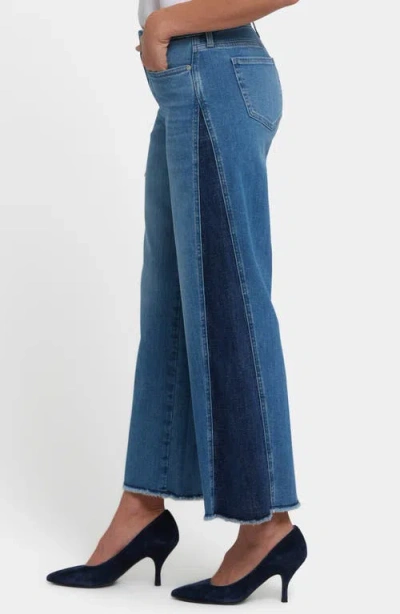 Nydj Teresa High Rise Contrast Panel Wide Leg Jeans In Avenue Blue In Blue