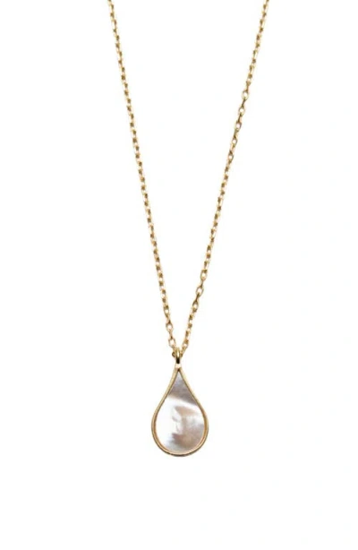 Argento Vivo Sterling Silver Elongated Mother-of-pearl Teardrop Pendant Necklace In Gold