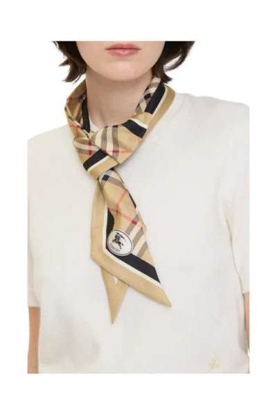 Burberry Womens Sand Check-print Silk Scarf In Brown