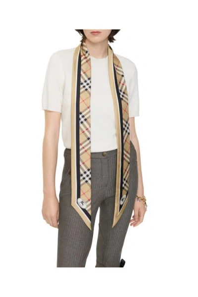 Burberry Womens Sand Check-print Silk Scarf In Brown