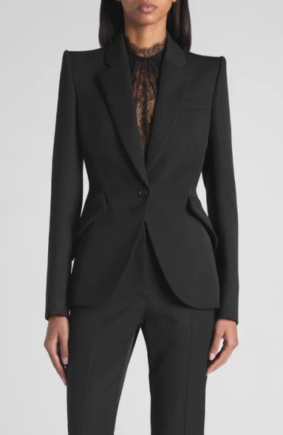 Alexander Mcqueen Mcqueen One-button Wool Jacket In Black