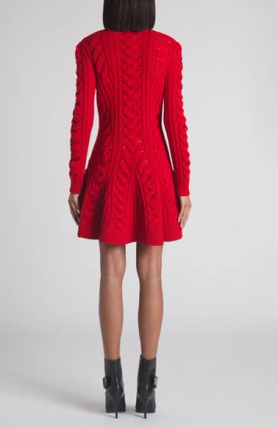 Alexander Mcqueen Ribbed And Cable-knit Wool And Cashmere-blend Mini Dress In Red