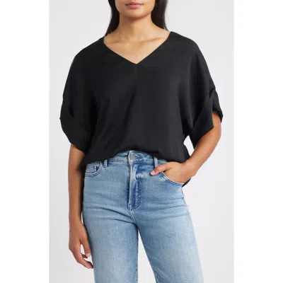 Wit & Wisdom Roll Cuff Dolman Top In Black