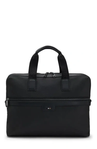 Hugo Boss Boss Structured Briefcase With Logo Applique And Removable Strap In Black