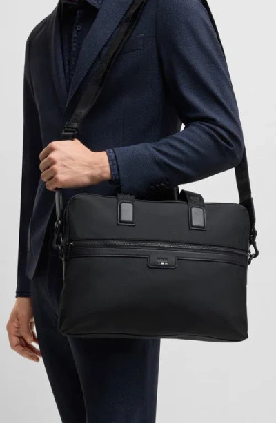 Hugo Boss Boss Structured Briefcase With Logo Applique And Removable Strap In Black