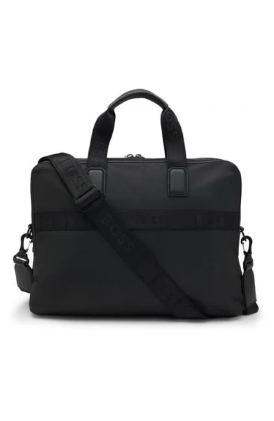 Hugo Boss Boss Structured Briefcase With Logo Applique And Removable Strap In Black