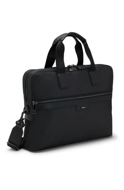 Hugo Boss Boss Structured Briefcase With Logo Applique And Removable Strap In Black