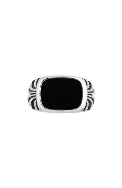 John Varvatos Deco Onyx Signet Ring In Metallic