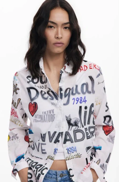 Desigual Long Sleeve Button-up Shirt In Multi