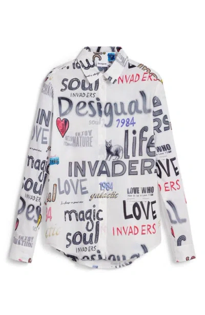 Desigual Long Sleeve Button-up Shirt In Multi