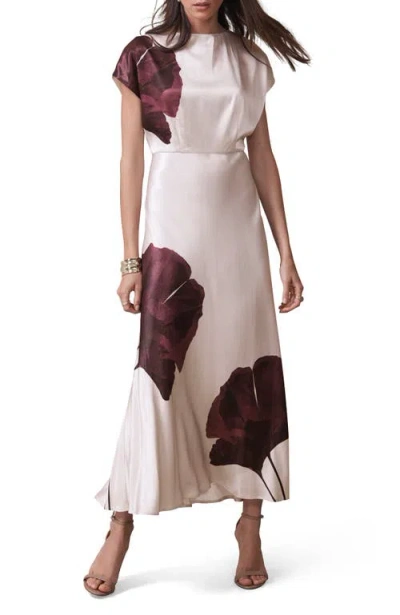 Mint Velvet Floral Print Satin Maxi Dress In Burgundy