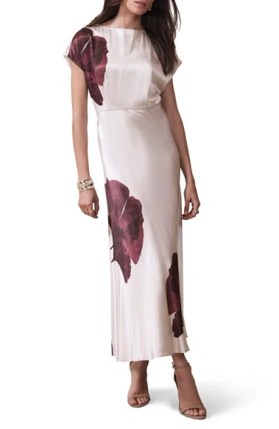 Mint Velvet Floral Print Satin Maxi Dress In Burgundy