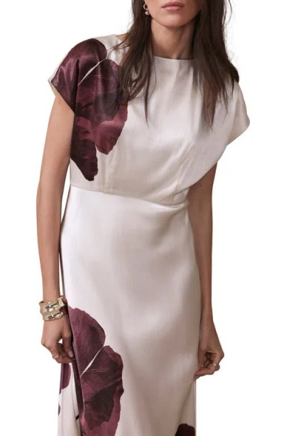 Mint Velvet Floral Print Satin Maxi Dress In Burgundy